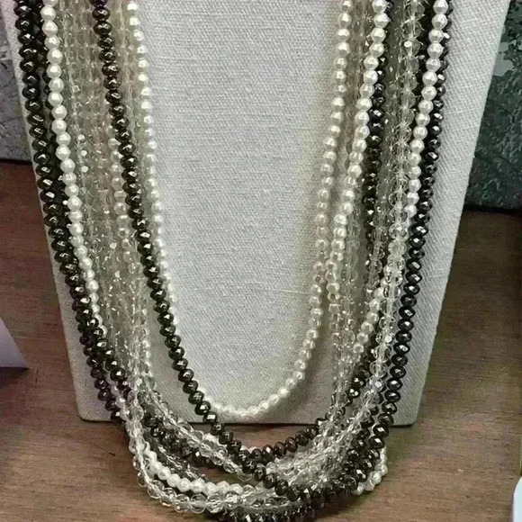 Chico’s Leather & Multi Strand Crystal Necklace - Picture 2 of 6